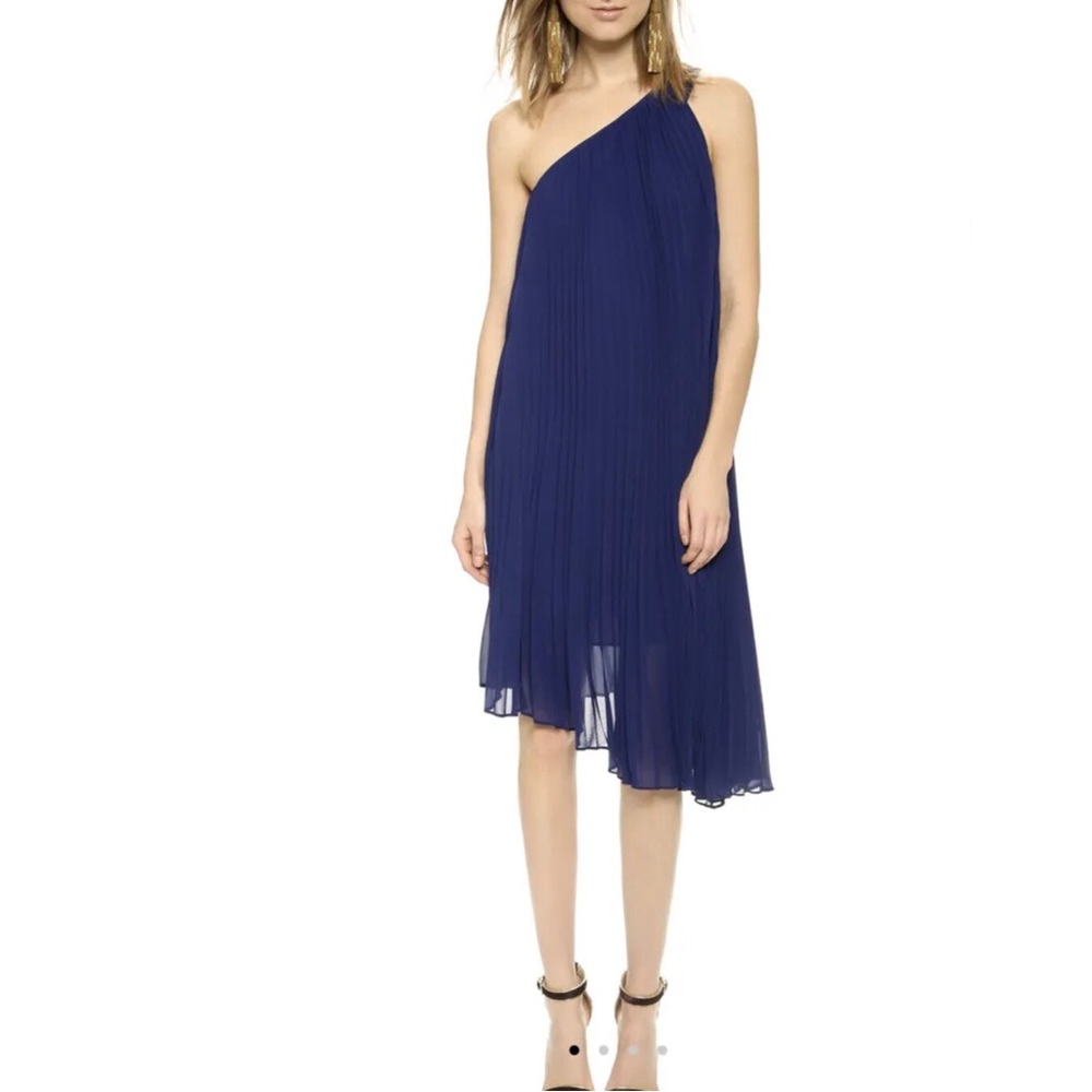 CLUB MONACO Blue Cassia One Shoulder Accordion Pleat Asymmetrical Dress Size 4